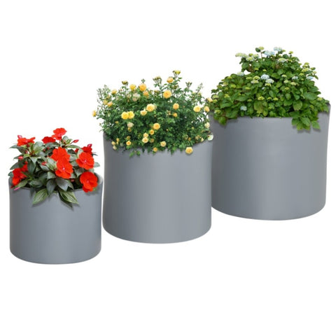 ZUN Set of 3 Outdoor Planter Set, 13/11.5/9in, MgO Flower Pots with Drainage Holes, Outdoor Ready & W2225142626