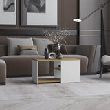 Coffee Table, 2 Shelves, White / Natural Oak B097P262372