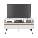 TV Stand, 3 Drawers, 3 Shelves, White / Natural Oak B097P262374