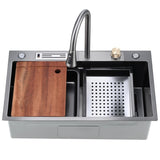 ZUN Kitchen Sink Flying rain Waterfall Kitchen Sink Set 30"x 18" 304 Stainless Steel Sink with Pull Down W1225102398