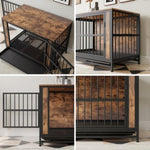 ZUN Dog Crate Furniture, Wooden Dog Crate Table, 38.9" Dog Kennel with 2 Slidings and Thick Iron W840P203068