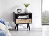 15.75" Rattan End table with drawer and solid wood legs, Modern nightstand, side table for living 92626567