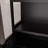 Black bamboo storage cabinet, separate bathroom cabinet with 2 doors, floor cabinet organizer for W2207P327620