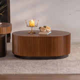 Handcraft Round Nesting Coffee Table Set of 2, - Chic Wave Stripe Edge, Modern Stylish Wooden Circle W3158P323241