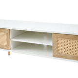 55.12" Rattan TV cabinet, double sliding doors for storage, adjustable shelf, solid wood legs, TV W1265115783