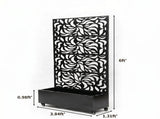 70.87" H 46.06" W Leaf Pattern Privacy Screen with Planter Box, Black Metal Freestanding W5251P462488