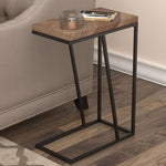 ZUN Rustic Tobacco Herringbone and Sandy Black Accent Table B062P153914