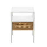 15.75" Rattan End table with drawer, Modern nightstand, metal legs,side table for living room, W1265121753
