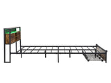 Full Size Metal Platform Bed Frame with Wooden Headboard and with Footboard USB,Charging Station,2 W311P167040