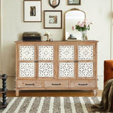 59.06" Chic Natural Wood Accent Cabinet, 4 Doord 3 drawers Sideboard Buffet with Adjustable Shelves, W2295P290643