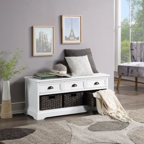 ZUN U_STYLE Homes Collection Wood Storage Bench with 3 Drawers and 3 Woven Baskets WF298621AAK