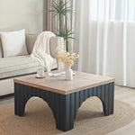 ZUN Modern Rustic Wooden Coffee Table with Black Base – Solid Wood Top and Arch Design Legs, Perfect for W2729P199000