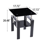 2-Piece Tempered Black Glass Sofa Table, Black Noghtstand with Metal Leg for Living Room W1718127063