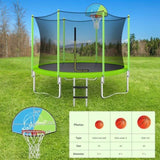 ZUN 10FT Trampoline for Kids with Safety Enclosure Net, Basketball Hoop and Ladder, Easy Assembly Round 55763995