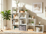 White Stepped 10-Cube Open Bookshelf 4-Tier Engineered Wood Storage Display Rack with Anti-Tipping 21730889