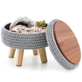 Round Ottoman with Storage Multifunctional Cotton Knitted Shoe Changing Stool Footrest Stool for 52712830