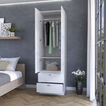 ZUN Tall Mayer Wardrobe in Melamine with Two Doors and Two Drawers B128P203060