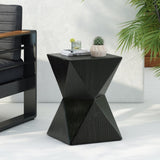 ZUN 14.25" Black Concrete Side Table with Rustic Hand-Carved Texture and Unique Symmetric Form – N767P192096B