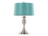 Ashland 27" Contemporary Metal Table Lamp in Brushed Nickel with Turquoise Textured Linen Shade from B202P224090
