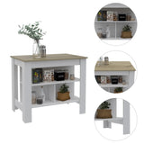 Cala Kitchen Island, Four Legs, Three Shelves -White / Light Oak B07092010