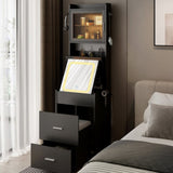 Small Vanity Desk with Mirror and LED Lights, Makeup Table with Charging Station and Storage Shelves 85611937