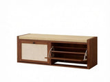 Brown Entryway Shoe Storage Bench Padded Seat with 2 Rattan Doors for Hidden Shoe Storage 65706668