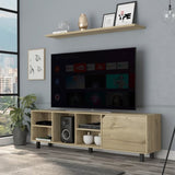 ZUN Valdivia Tv Stand for TV´s up 70", Four Open Shelves, Five Legs -Light Oak B20092114