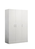 ZUN Declan 46" White 3-Door Wardrobe Cabinet Armoire with Storage Shelves and Hanging Rod B061133846