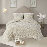 Tufted Cotton Chenille Medallion Comforter Set Taupe Full/Queen B03597175