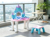 Multicolor Girls Vanity Set Castle Design Makeup Table with Mirror, Stool, Light, Music for 3-6 04051526