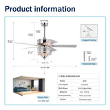 52'' Classical Crystal Ceiling Fan Lamp 5 Reversible Blades for Living Room, Dining Room, Bedroom, W1592P164710