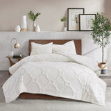 3 Piece Tufted Cotton Chenille Geometric Comforter Set Off-White King/Cal King B03597080