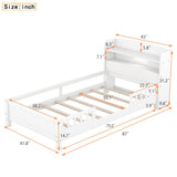Wood Twin Size Platform Bed with Built-in LED Light, Storage Headboard and Guardrail, White WF308150AAK