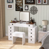 ZUN Vanity Desk with Dimmable LED Light with 10 Drawers, Makeup Table with Flip Up Mirror for W760P206128