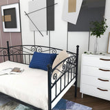 Metal Daybed Frame Multifunctional Mattress Foundation/Bed Sofa with Headboard, Twin, Black 50792419