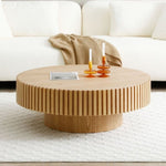 ZUN Natural Wood Coffee 39.37 MDF coffee table Modern Handcraft Drum Coffee Circle Coffee W876P188696