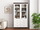 White MDF Display Storage Cabinet,Tall Kitchen Pantry Cabinets with Glass Doors and Adjustable W409P195106