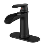 Sink Faucet With Deck Plate Waterfall Black with Pop Up Drain and Supply Lines Bathroom faucets for W1932P180739