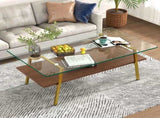Rectangle Coffee Table, Tempered Glass Tabletop with Gold Metal Legs, Modern Table for Living Room , W241126033