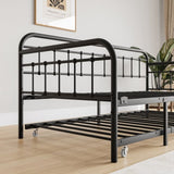 Twin Size Metal Daybed Frame with Trundle, Heavy Duty Steel Slat Support Sofa Bed Platform with W840103518