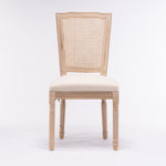 ZUN French Style Solid Wood Frame Linen Fabric Square Rattan Back Dining Chair,Set of 2,Cream W162290982