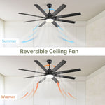 ZUN 66 Inch Modern Ceiling Fan With Dimmable Led Light 8 ABS Blades Smart Remote Control Reversible DC 22648574