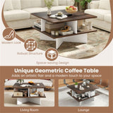 2-Tier Living Room Coffee Table - Square Design with 4 Storage Compartments 48928251