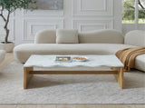 47.24" Whisper of Waves Modern Coffee Table, White Faux Marble Table Top w/ Solid Wood Veneered W2664P346444