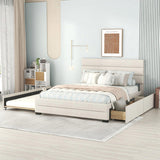 Queen Upholstered Platform Bed with Twin Size Trundle and Two Drawers, Beige 25388983