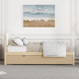 Modern Twin Bed Frame For White High Gloss Headboard and Footboard With Light Oak Trundle W697131327