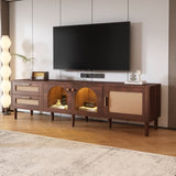 ZUN Rattan TV Stand with 3 Cabinets & 2 Drawers, Rattan-inspired Media Console Table for TVs up to 80'', WF324225AAP