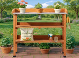 Outdoor Garden Potting Bench Table, Wooden Horticulture Planting Worstation with Metal Tabletop, 2 57354532