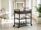 3-Tier Beauty Salon Trolley Cart with Lockable Drawer, MDF Rolling Storage Station, 4 Wheels 11809650