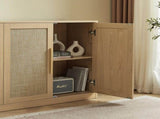 67" Rattan Sideboard Buffet, 4-Door Large Storage Credenza with Shelves, Boho Oak Buffet W1820P522734